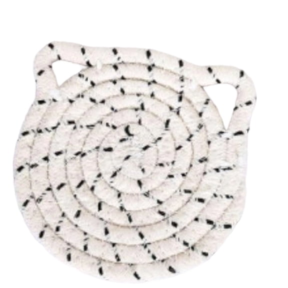 LIERTOUR Cat Shaped Cotton Rope Woven Coaster Heat Insulating Cup Pad for Hot Cold Drinks Absorbent Table Mat Home Office Desk Protection Cute Kitten Decor Gift Idea Sets White