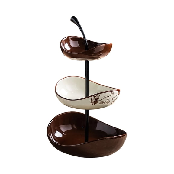 LIERTOUR Ceramic 3-Tier Fruit Bowl and Snack Plate for Coffee Table and Kitchen Counter Dessert Tray for Christmas Social Event and Home Social and Food Display Decor Gear, ,Antique Brown
