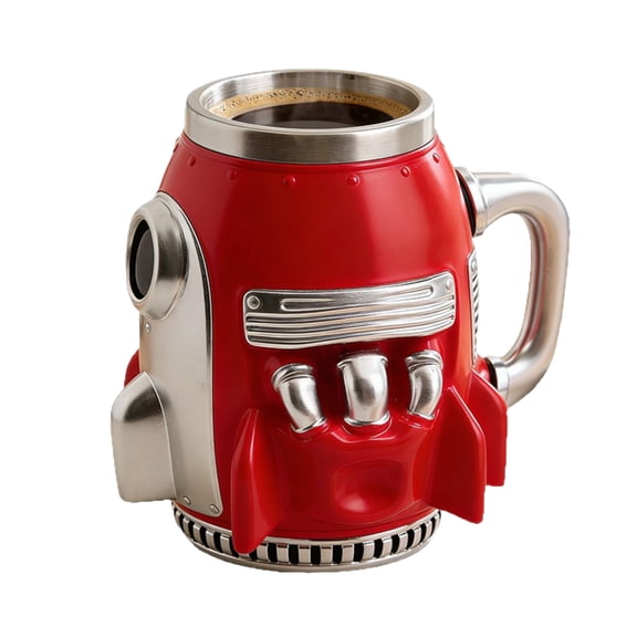 LIERTOUR Creative Spaceship Rocket Resin Stainless Steel Coffee Cup, High-End Desktop Ornament Craft Water Bottle, Unique Decorative Drinkware for Home and Office Gift. red