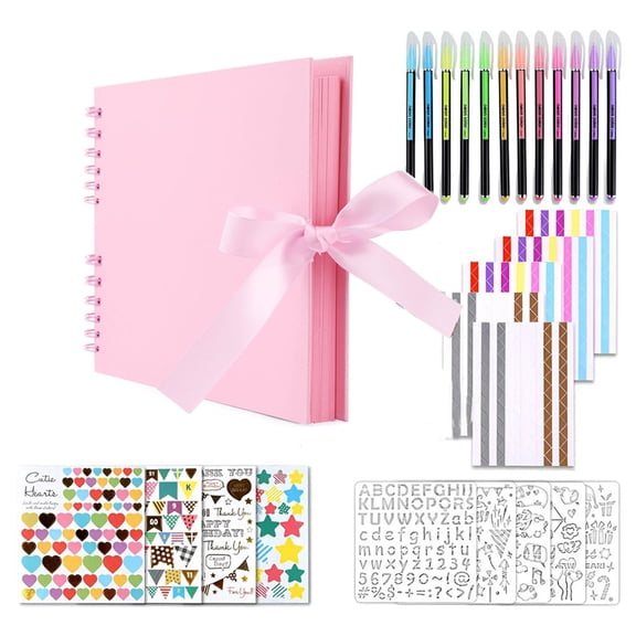 LIERTOUR DIY Photo Album Set, Black Paper Pages with Bow-tie Spiral-bound Design for Memory Scrapbooking, Elegant Keepsake Book with Accessories, 0.82 oz Set Pink