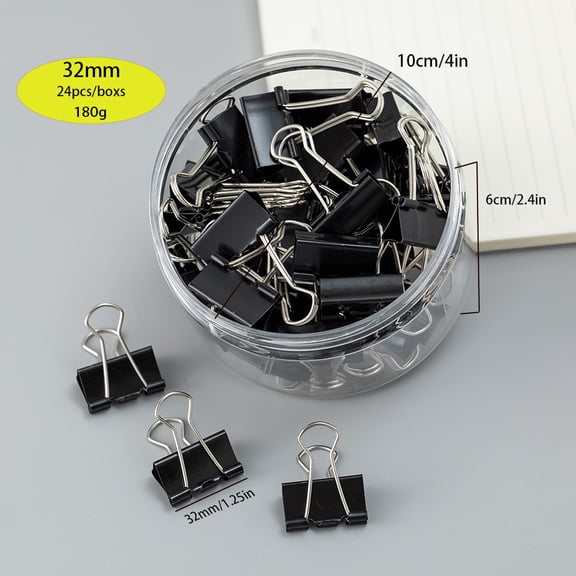LIERTOUR Document Clips, 1.26 inch Metal Binder Clamps for Bill and Receipt Organization, Black Finish Sturdy Steel Clips with Storage Tub, 24 Pieces Black