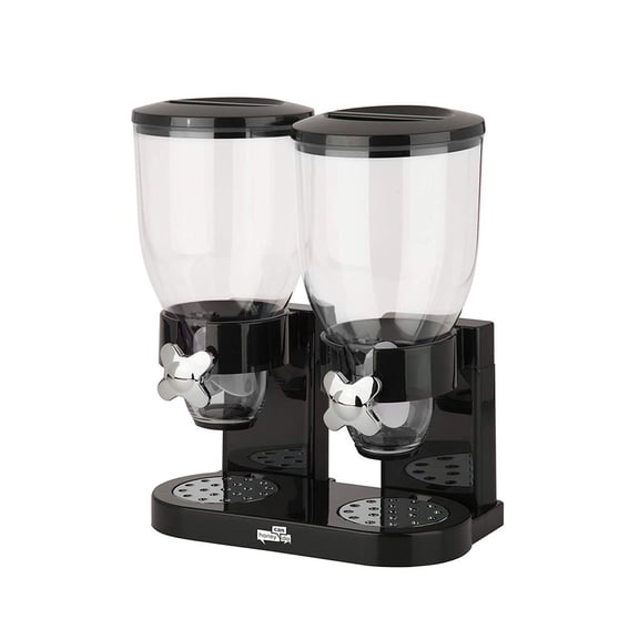 LIERTOUR Double Cylinder Mini Cereal Dispenser Machine Dry Food Grain Storage Container Home Kitchen Countertop Cereal Separator for Breakfast Grains and Snacks Black