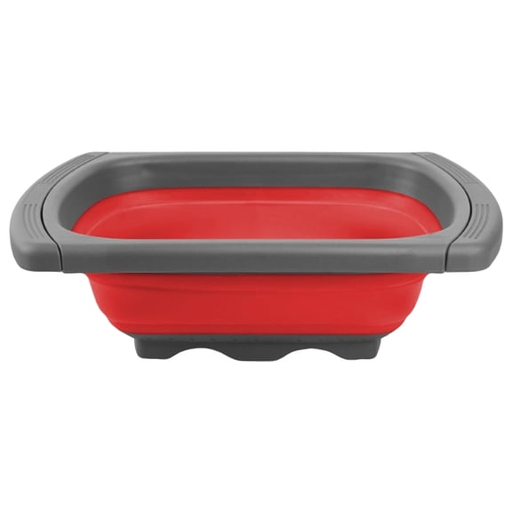 LIERTOUR Fold Square Silicone Kitchen Strainer for Cook Pasta and Dry Dish Colander Basket for Food Prep and Home Kitchen Maintenance Water Drain System Gear Red