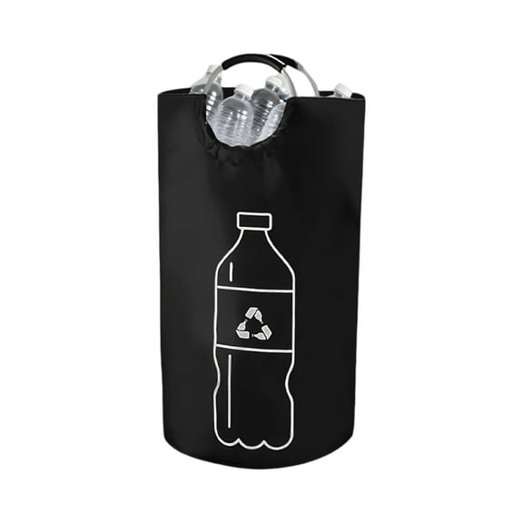 LIERTOUR Foldable Recycling Bin Storage Basket with Aluminum Handles Extra Large Capacity Cylindrical Open-Top Trash Bag Holder for Kitchen Home Plastic Bottle Organizer Black