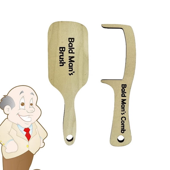 LIERTOUR Funny Wood Hairless Comb and Toothless Brush Set, 7.1in, Joke Gift for Bald Man or Friend with Thin Hair, for Social Event and Party Ceremony