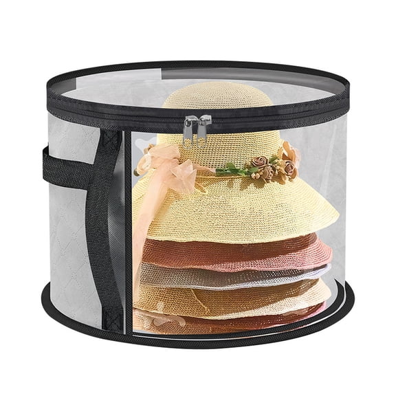 LIERTOUR Hat Storage Bag Transparent Large Capacity Round Hat Box with Durable Handles Foldable Hat Storage Bucket Container for Closet Travel Moving Household Sundries