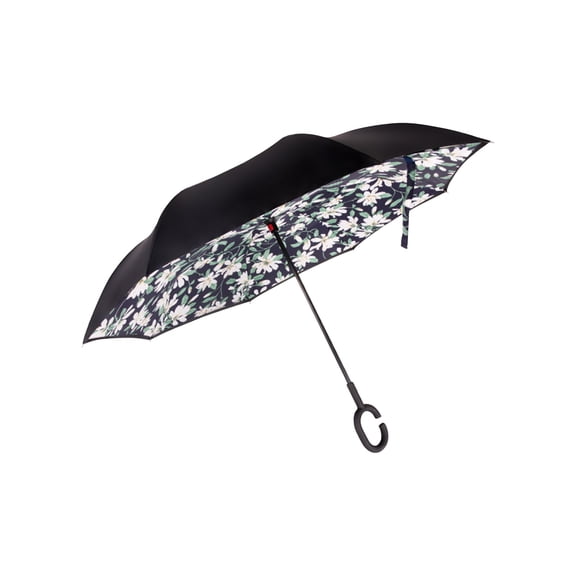 LIERTOUR Inverted Umbrella Double Layer Reverse Folding Windproof Sun Protection Parasol with C-Shaped Handle Patterned Fabric Waterproof Sunshade for Car Outdoor Rain Travel
