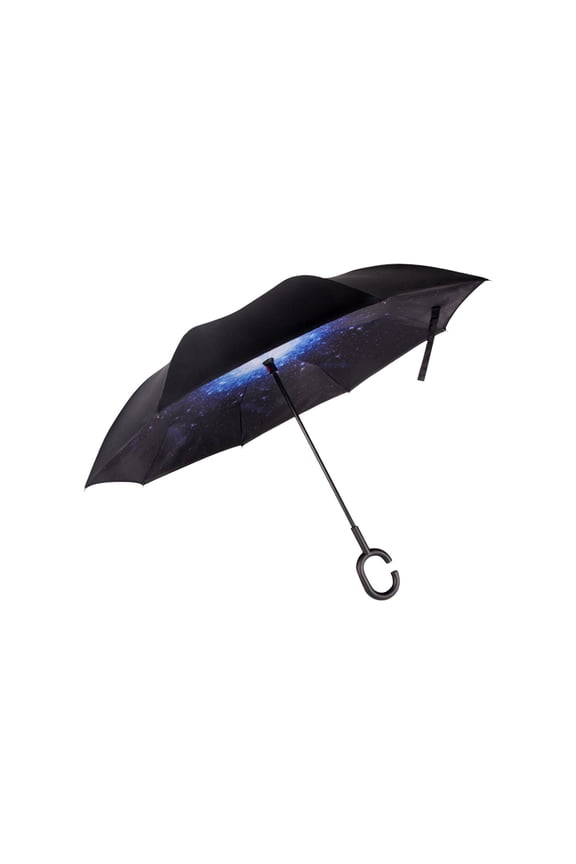Inverted Umbrella Double Layer Reverse Folding Windproof Sun Protection Parasol with C-Shaped Handle Patterned Fabric Waterproof Sunshade for Car Outdoor Rain Travel