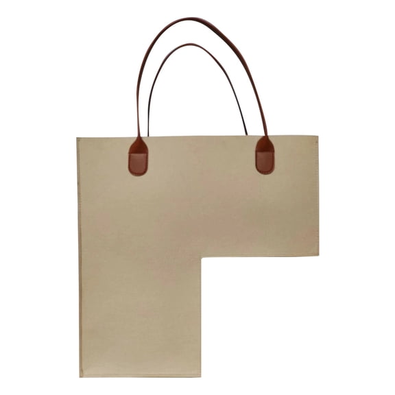 LIERTOUR L Shape Stair Basket with Faux Leather Handle and Felt Material for Space Save Stair Storage and Laundry Organization for Home and Office and Studio Setup Beige