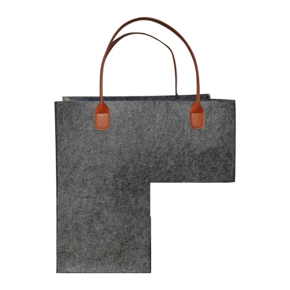LIERTOUR L Shape Stair Basket with Faux Leather Handle and Felt Material for Space Save Stair Storage and Laundry Organization for Home and Office and Studio Setup Gray