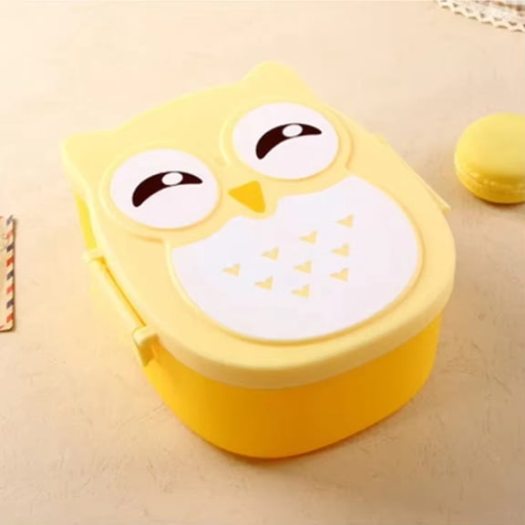 LIERTOUR Owl Bento Box, Cartoon Style Plastic Sealed Food Container for Microwave And Thermal Insulation in Office Or Travel for Adults to Store Daily Lunch Meals Yellow