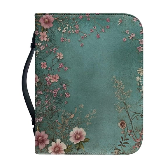 LIERTOUR PU Leather Book Cover with Personalized Pattern and Zipper Heavy Duty Travel Protective Journal Sleeve for Adults Turquoise L