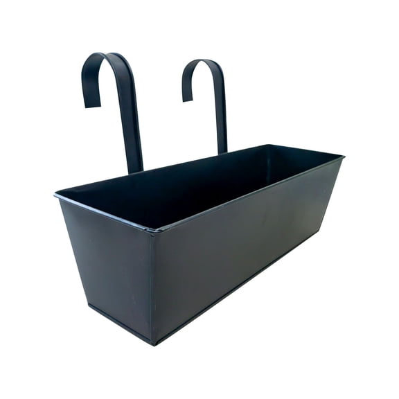 LIERTOUR Rectangular Hanging Planter Box Iron Metal Balcony Railing Flower Pot with Hooks Outdoor Fence Deck Wall Mount Window Garden Patio Plant Holder Black Modern Black