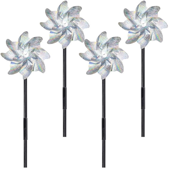 LIERTOUR Reflective Bird Repellent Windwheels Laser Pinwheels 8 Blades High-Efficiency Deterrent Spinner Silver For Orchard Garden Farm Patio Backyard Decor Set 2 Pack Silver