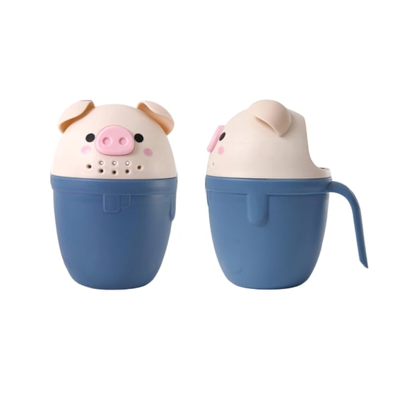 LIERTOUR Shampoo Rinser Cup Cute Pig Shaped Thickened Bath Water Scoop Ladle Hair Washing Spoon Showerhead Feature Sturdy Durable for Young Ones Daily Shower Routine Fun blue