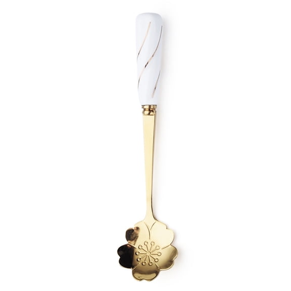 LIERTOUR Stainless Steel Flower Spoon Elegant Ceramic Handle Mixing Spoons for Coffee Tea Dessert Sugar Home Kitchen Office Use Stylish Floral Pattern Stirring Tool Gift White