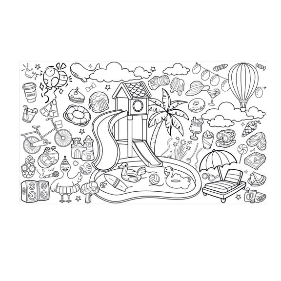 LIERTOUR Summer Party Coloring Poster, DIY Puzzle Activity Paper for Pool Ice Cream Theme, Large Tropical Decoration for Family Gatherings