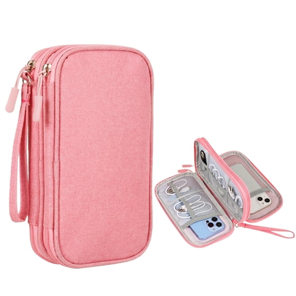 LIERTOUR Tech Organizer and Multi-Functional Cable Storage Pouch for Digital Device and Data Cable Organization in Home Office and Travel Case Gear Pink