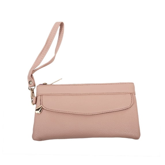 LIERTOUR Women's Wristlet Clutch Handbag Soft PU Leather Long Design Slim Minimalist Portable Purse for Daily Commuting Grocery Shopping Travel and Evening Outing Use Pink