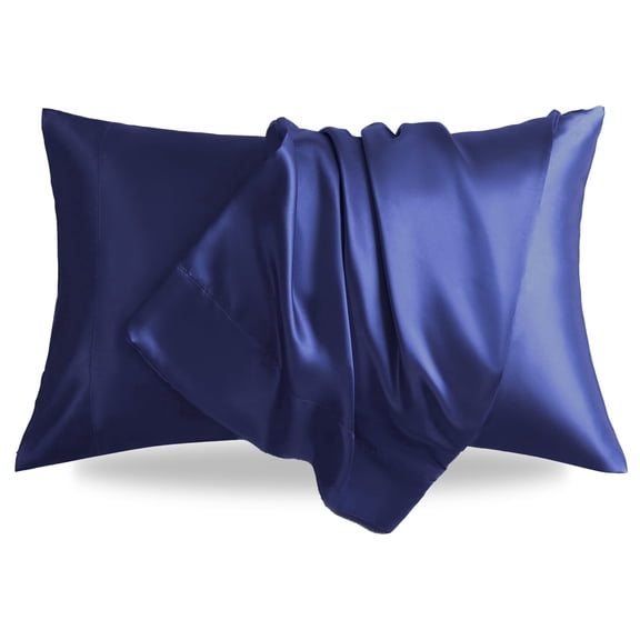 LIFCOM Satin Pillowcase Set of 2 for Hair and Skin, Silky King Pillow Case with Envelope Closure ,20"×40", Navy Blue
