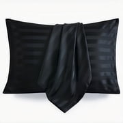 LIFCOM Satin Pillowcase Set of 2 for Hair and Skin, Silky King Pillow Case with Envelope Closure ,20"×40", Striped Black
