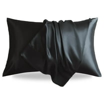 LIFCOM Satin Pillowcase with Envelope Closure,Queen, Black，（2 Count）