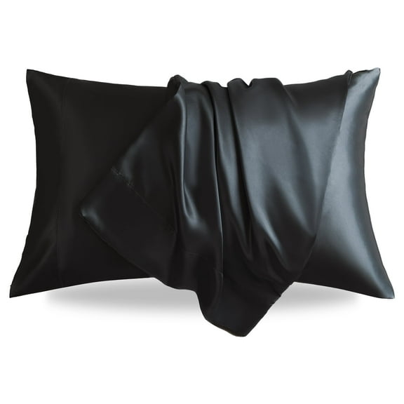 LIFCOM Satin Pillowcase with Envelope Closure,Queen, Black，（2 Count）