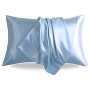 LIFCOM Satin Pillowcase Set of 2 for Hair and Skin, Silky Queen Pillow Case with Envelope Closure ,20"×30", Light Blue