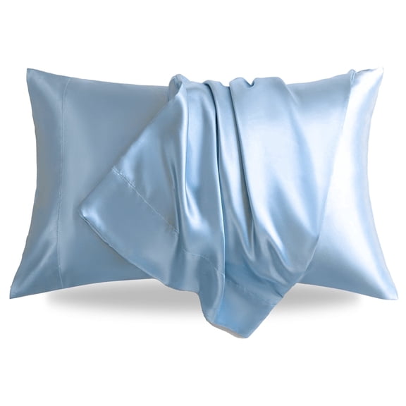 LIFCOM Satin Pillowcase Set of 2 for Hair and Skin, Silky Queen Pillow Case with Envelope Closure ,20"×30", Light Blue