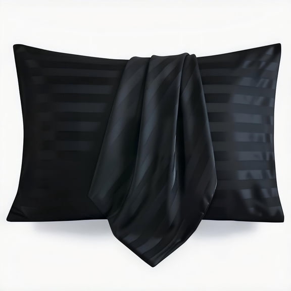 LIFCOM Satin Pillowcase Set of 2 for Hair and Skin, Silky Queen Pillow Case with Envelope Closure ,20"×30", Striped Black