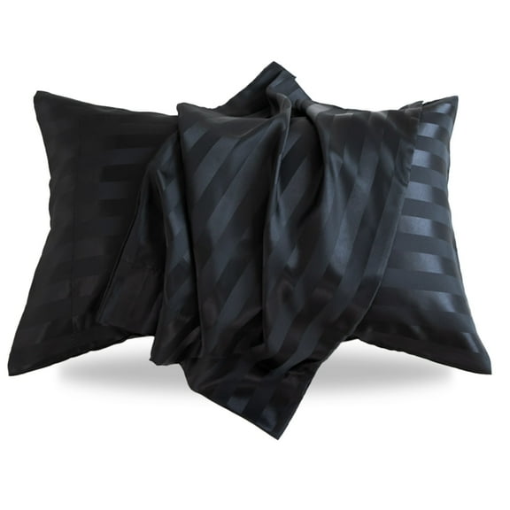 LIFCOM Satin Pillowcase with Envelope Closure,Queen, Striped Black,(2 Count)