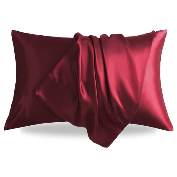 LIFCOM Satin Pillowcase with Envelope Closure,Standard, Burgundy，（2 Count）