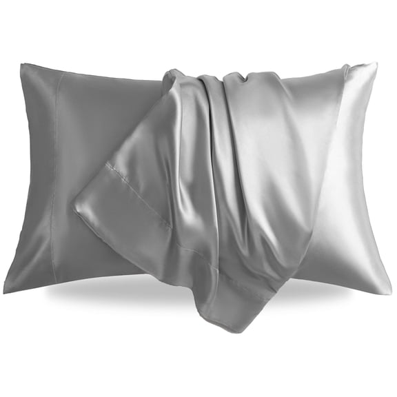 LIFCOM Satin Pillowcase Set of 2 for Hair and Skin, Silky Standard Pillow Case with Envelope Closure ,20"×26", Silver Gray