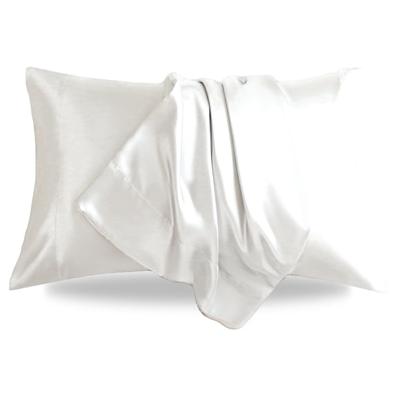 LIFCOM Satin Pillowcase Set of 2 for Hair and Skin, Silky Standard Pillow Case with Envelope Closure ,20"×26", White