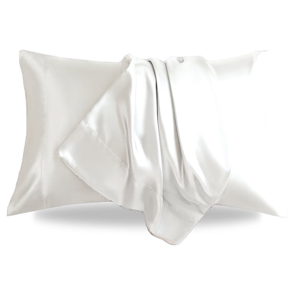 LIFCOM Satin Pillowcase Set of 2 for Hair and Skin, Silky Standard Pillow Case with Envelope Closure ,20"×26", White
