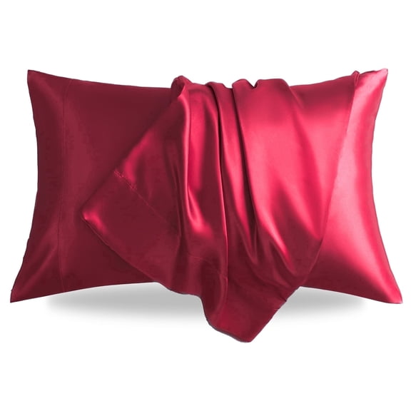 LIFCOM Satin Pillowcase Set of 2 for Hair and Skin, Silky Standard Pillow Case with Envelope Closure ,20"×26", Wine Red