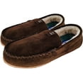 thumbnail image 1 of LIFE IS GOOD Men's Venetian Moccasin Slippers, 302795M - Suede & Faux Fur Close Back Indoor/Outdoor Slip-Ons - Premium Comfort & Durable Loafers with Plaid Lining & EVA Outsoles Dk Brown/Plaid -..., 1 of 7