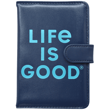 LIFE IS GOOD Travel Passport Cover - Anti-Theft Passport Holder Wallet with Interior Card Slots, Magnetic Snap Closure