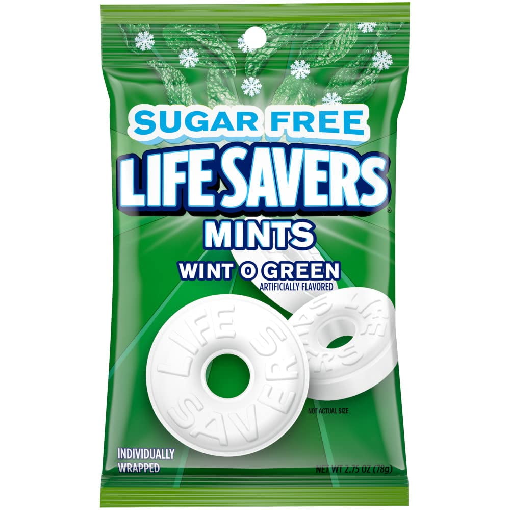 LIFE SAVERS Breath Mints TGF4Sugar-Free - Wint-O-Green Hard Candy, 2.75 oz Bag (Pack of 12), Candy Mints