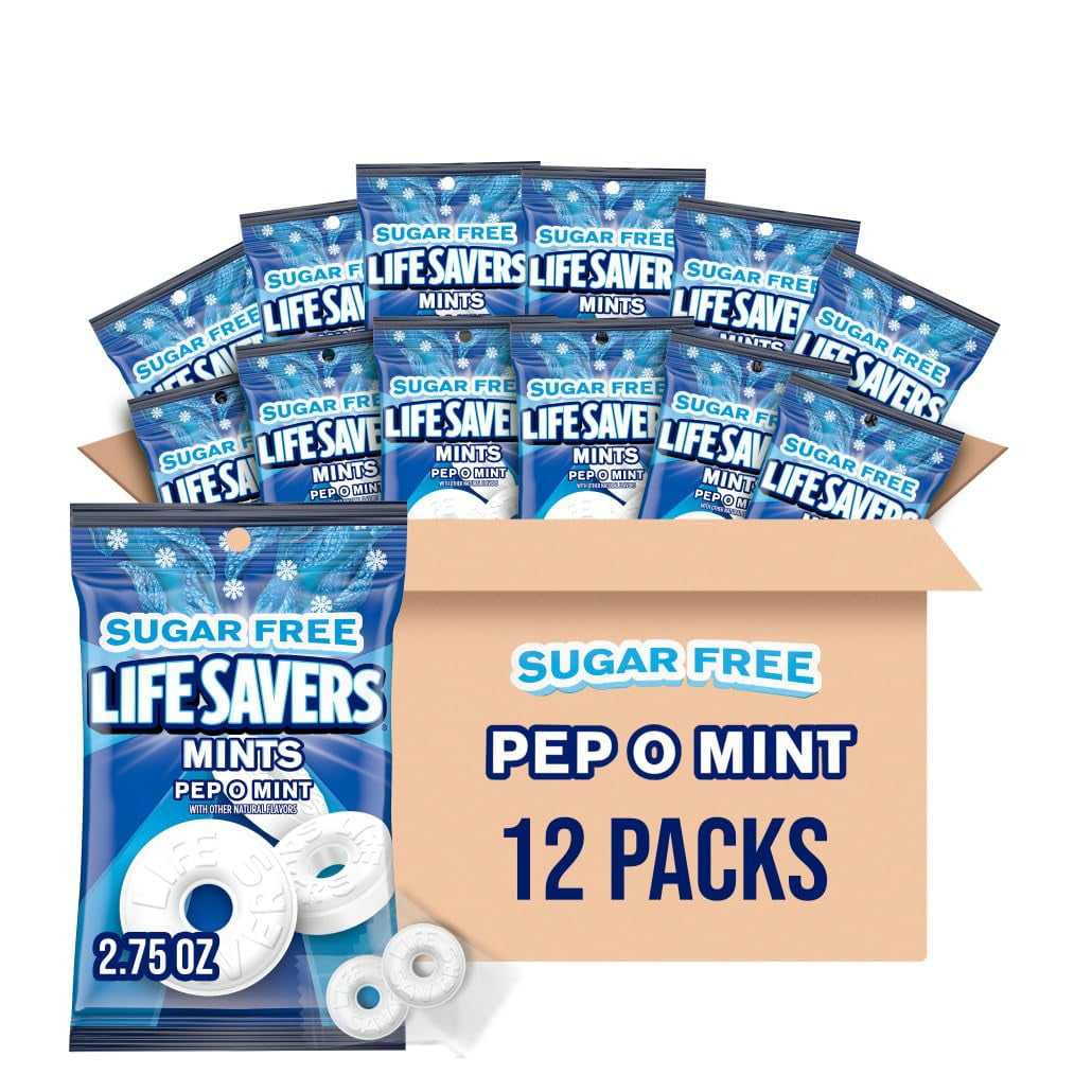 LIFE SAVERS Breath Mints YYF14 Sugar-Free - Pep O Mint Hard Candy, 2.75 oz Bag (Pack of 12), LIFE SAVERS Candy Mints