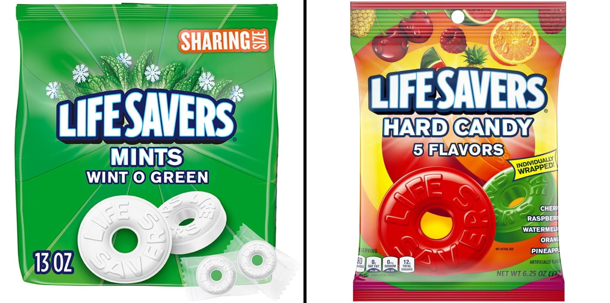 LIFE SAVERS Wint-O-Green Breath Mints Sharing Size 13 oz & LIFE SAVERS Hard Candy 5 Flavors, 6.25 oz