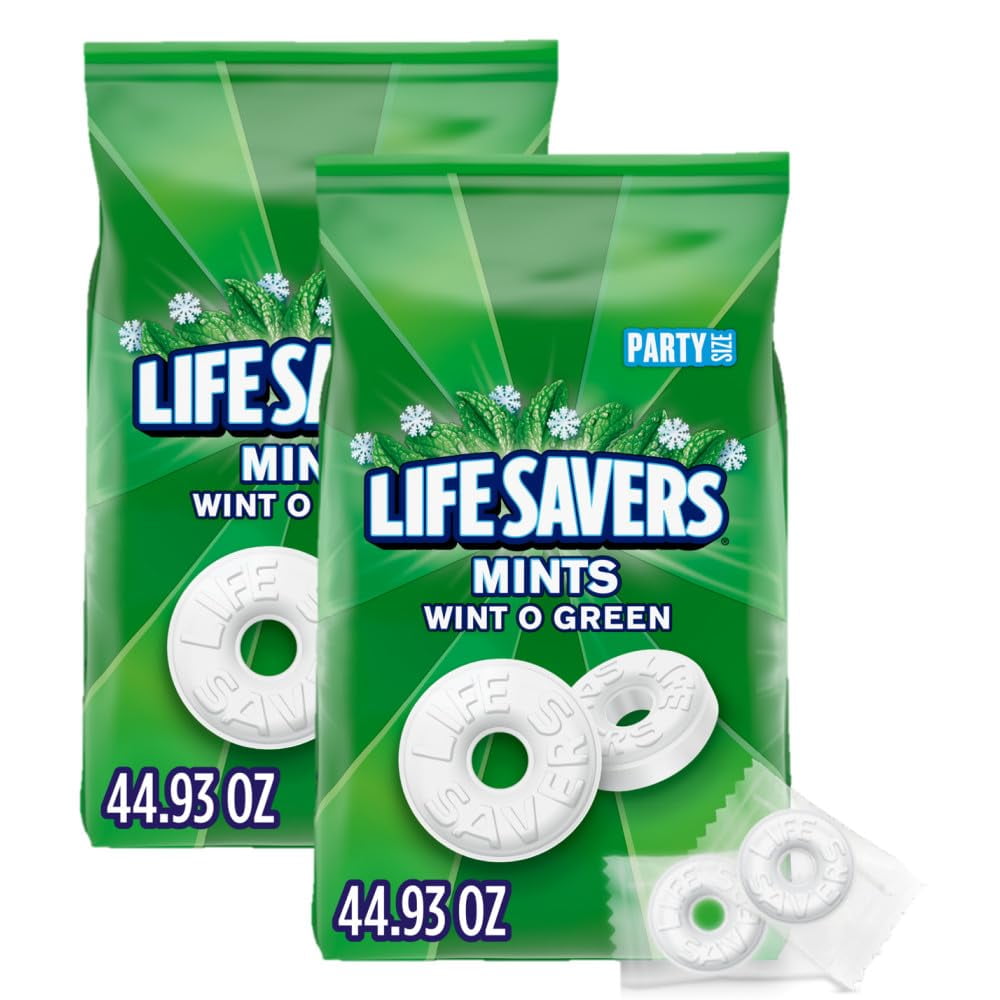 LIFE SAVERS Wint-O-Green Breath YPF5&nbsp;Mint Bulk Hard Candy, Party Size, 44.93 oz Bag (Pack of 2)