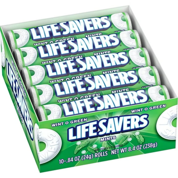 LIFE SAVERS Mints Wint-O-Green BCF26 Hard Candy Bulk Mints, Hard Candies, Individually Wrapped Single Rolls, .84 Ounce, 20 Count Box