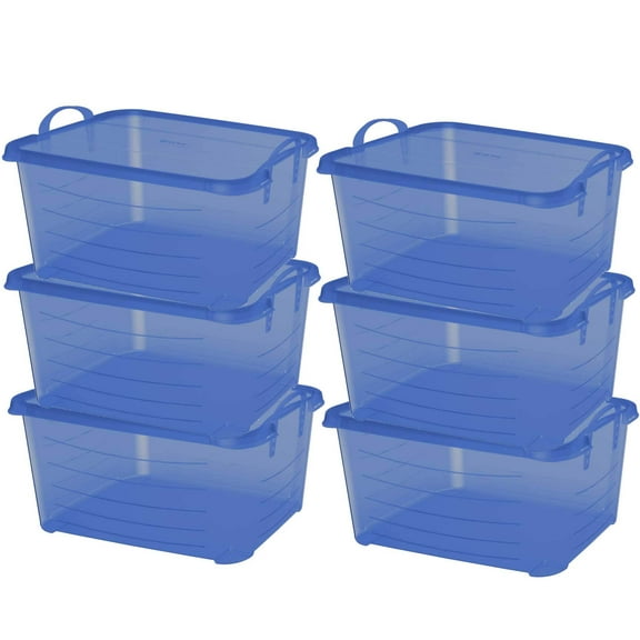 Life Story 55 Qt Stackable Storage Bin, Light Duty Lidded Container, Blue, 6 Pack