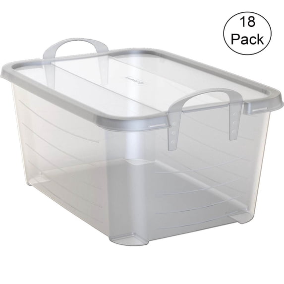 Life Story 55 Qt Stackable Storage Bin, Light Duty Lidded Container, Clear, 18 Pack