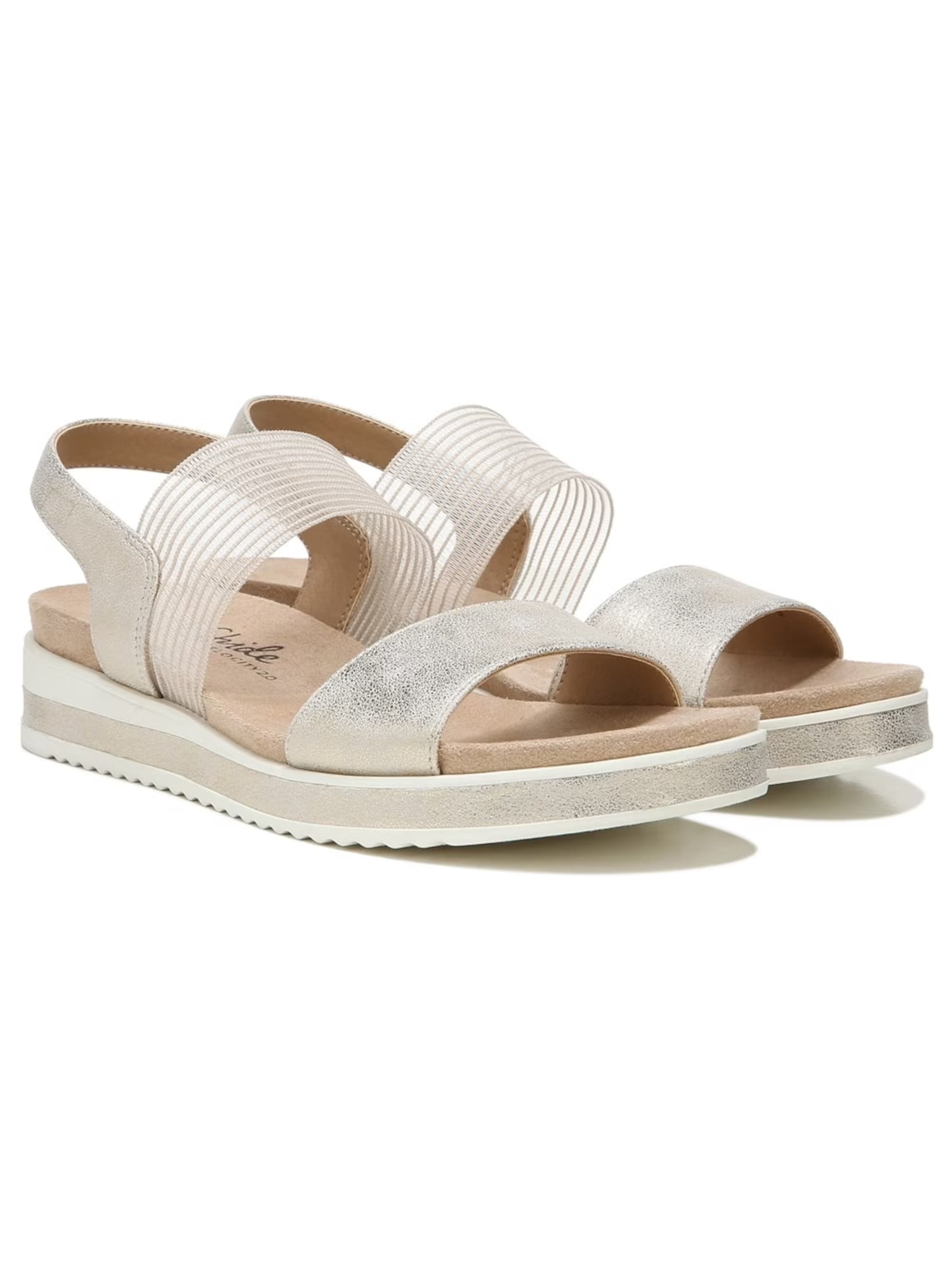 LIFE STRIDE VELOCITY Womens Gold Mixed Media Translucent Stretch Strap  Traction Sole Metallic Cushioned Zing Open Toe Wedge Slip On Sandals 8 W -  Walmart.com