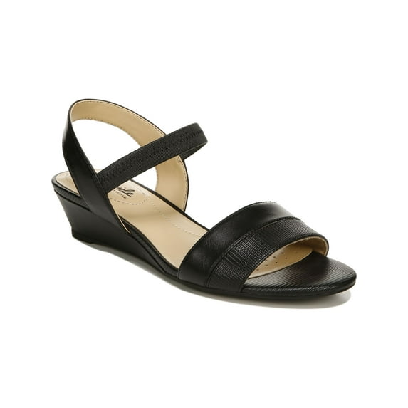LIFE STRIDE Womens Black Stretch Padded Yuma Round Toe Wedge Slip On Slingback Sandal 11 W