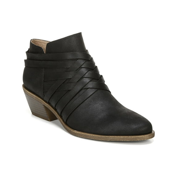 LIFE STRIDE Womens Black Traction Sole Cushioned Woven Prairie Almond Toe Block Heel Zip-Up Booties 7 W