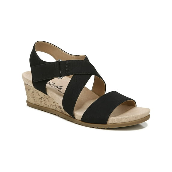 LIFE STRIDE Womens Black Traction Sole Strappy Padded Sincere Open Toe Wedge Heeled Sandal 7 W