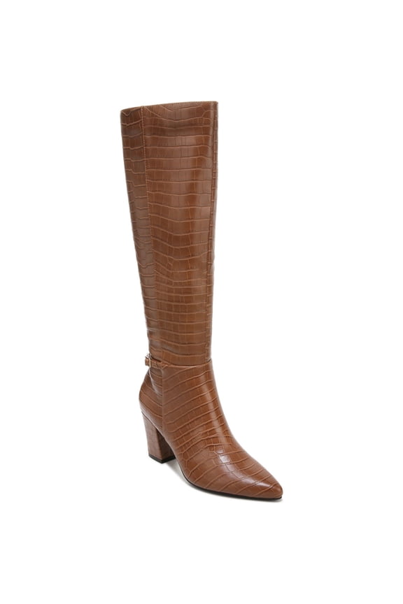 LIFE STRIDE Womens Brown Croc Embossed Wide Calf Stratford Pointed Toe Block Heel Zip-Up Heeled Boots 8 M WC
